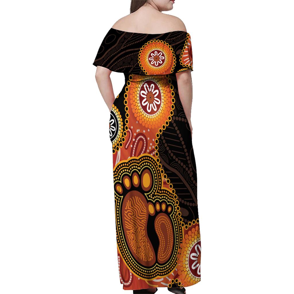 Australia Mothers Day Family Matching Off Shoulder Maxi Dress and Hawaiian Shirt Mom And Baby Footprint Indigenous