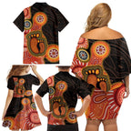 Australia Mothers Day Family Matching Off Shoulder Short Dress and Hawaiian Shirt Mom And Baby Footprint Indigenous