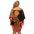 Australia Mothers Day Family Matching Off Shoulder Short Dress and Hawaiian Shirt Mom And Baby Footprint Indigenous