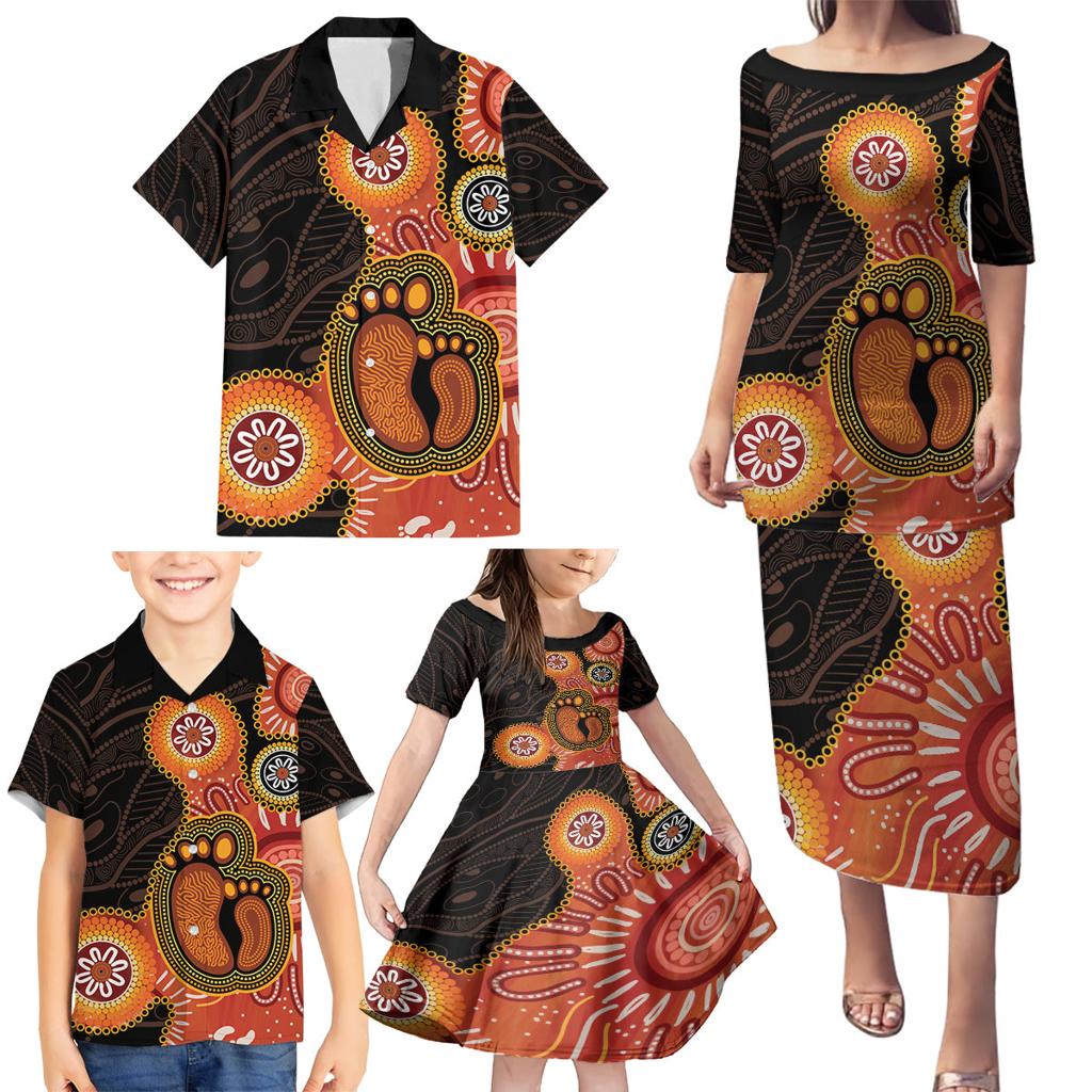 Australia Mothers Day Family Matching Puletasi and Hawaiian Shirt Mom And Baby Footprint Indigenous