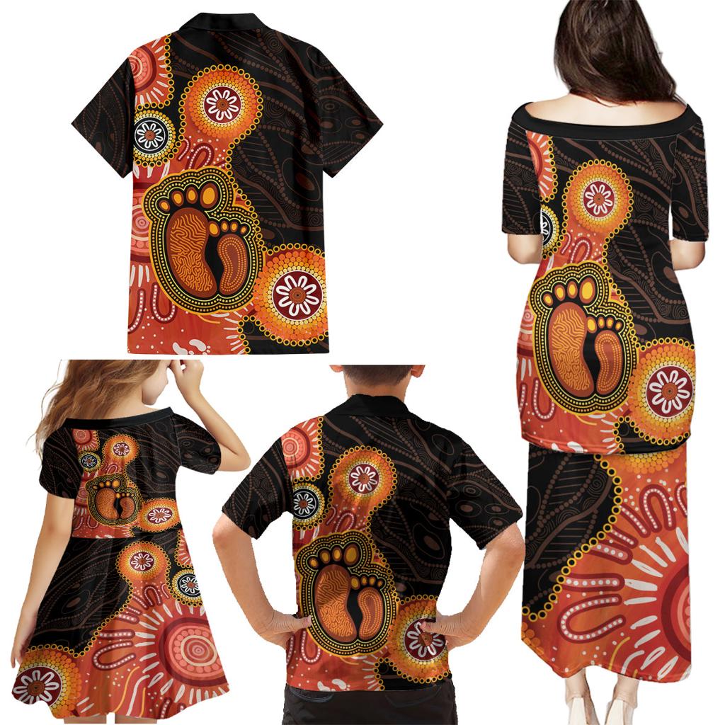 Australia Mothers Day Family Matching Puletasi and Hawaiian Shirt Mom And Baby Footprint Indigenous