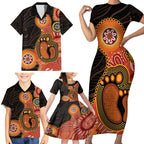 Australia Mothers Day Family Matching Short Sleeve Bodycon Dress and Hawaiian Shirt Mom And Baby Footprint Indigenous
