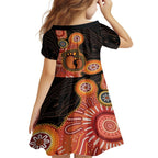 Australia Mothers Day Family Matching Short Sleeve Bodycon Dress and Hawaiian Shirt Mom And Baby Footprint Indigenous