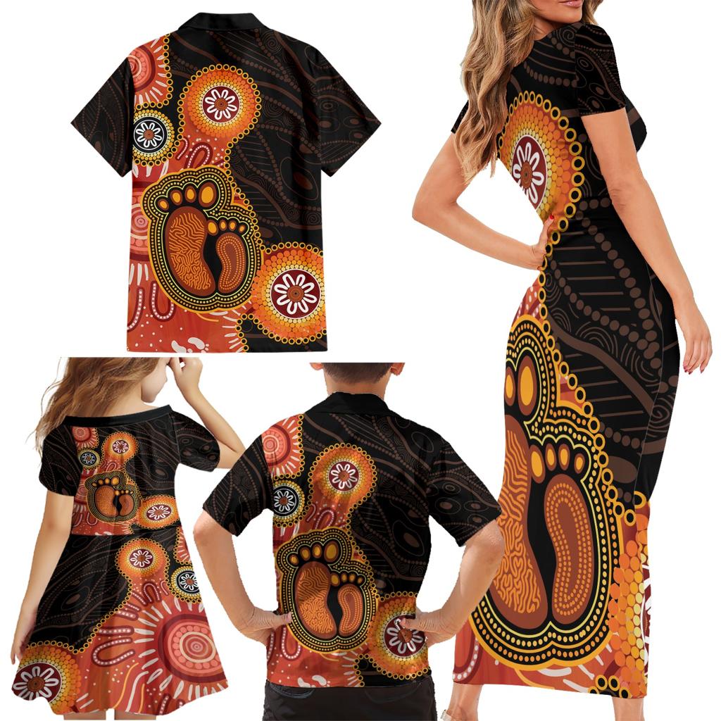 Australia Mothers Day Family Matching Short Sleeve Bodycon Dress and Hawaiian Shirt Mom And Baby Footprint Indigenous