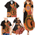 Australia Mothers Day Family Matching Summer Maxi Dress and Hawaiian Shirt Mom And Baby Footprint Indigenous