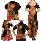 Australia Mothers Day Family Matching Summer Maxi Dress and Hawaiian Shirt Mom And Baby Footprint Indigenous