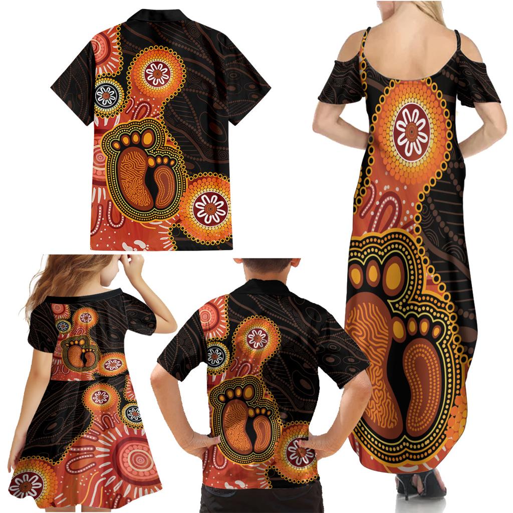 Australia Mothers Day Family Matching Summer Maxi Dress and Hawaiian Shirt Mom And Baby Footprint Indigenous