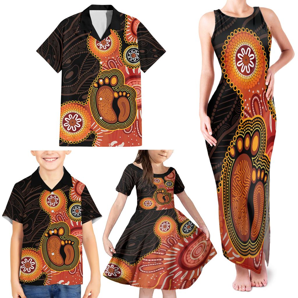 Australia Mothers Day Family Matching Tank Maxi Dress and Hawaiian Shirt Mom And Baby Footprint Indigenous