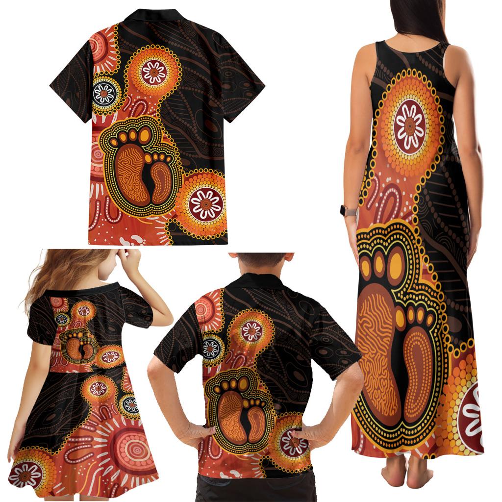 Australia Mothers Day Family Matching Tank Maxi Dress and Hawaiian Shirt Mom And Baby Footprint Indigenous