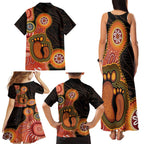 Australia Mothers Day Family Matching Tank Maxi Dress and Hawaiian Shirt Mom And Baby Footprint Indigenous