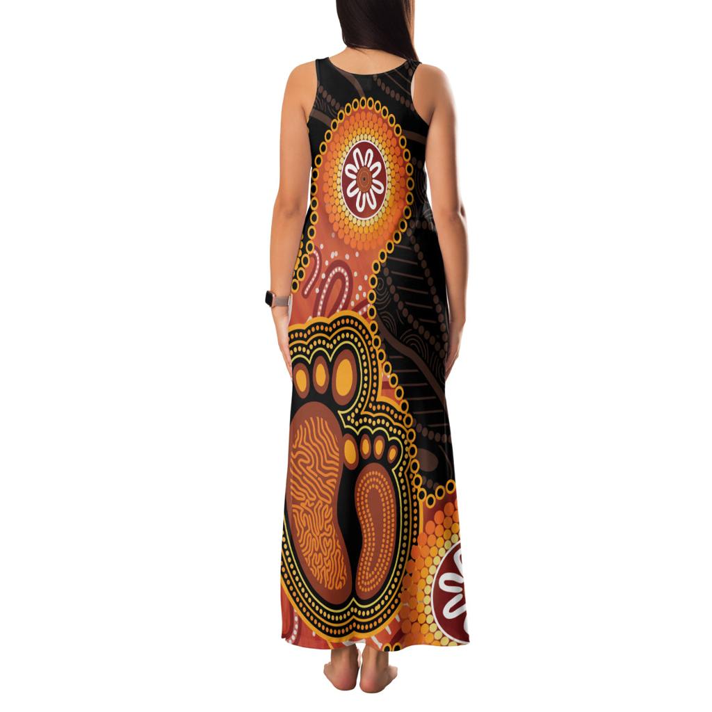 Australia Mothers Day Family Matching Tank Maxi Dress and Hawaiian Shirt Mom And Baby Footprint Indigenous