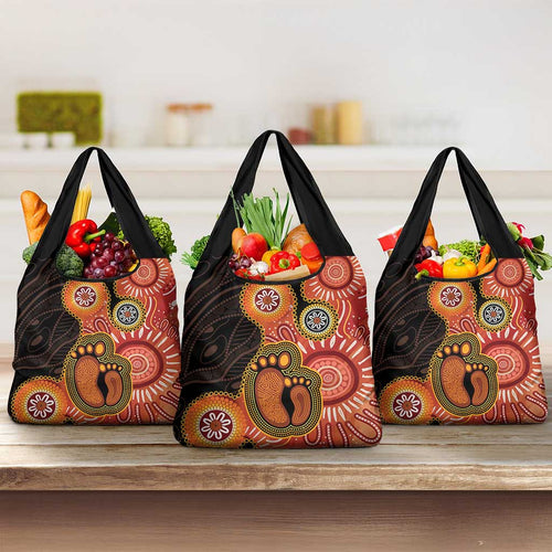 Australia Mother's Day Grocery Bag Mom And Baby Footprint Indigenous