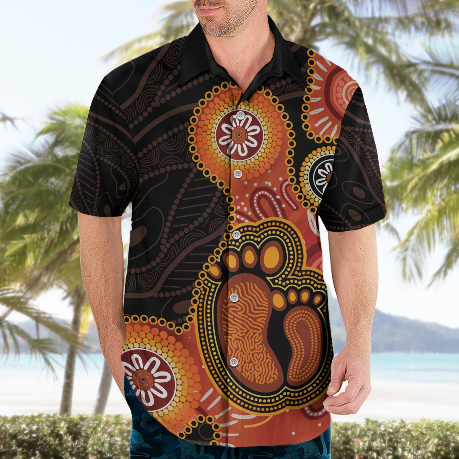 Australia Mothers Day Hawaiian Shirt Mom And Baby Footprint Indigenous