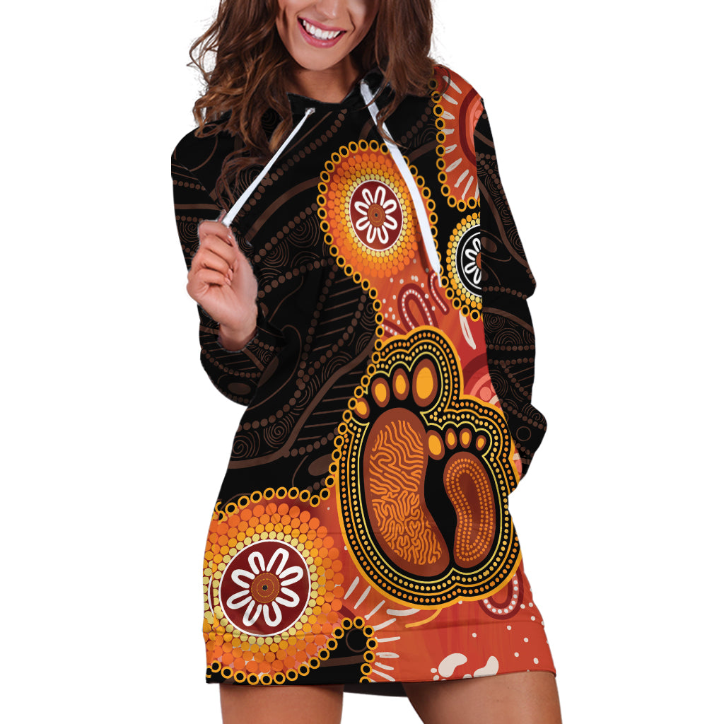 Australia Mothers Day Hoodie Dress Mom And Baby Footprint Indigenous