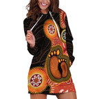 Australia Mothers Day Hoodie Dress Mom And Baby Footprint Indigenous