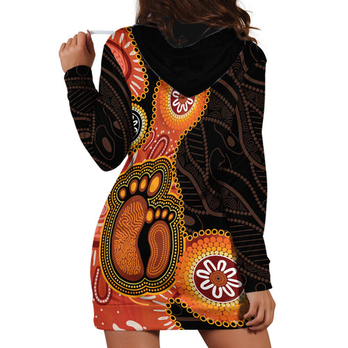 Australia Mothers Day Hoodie Dress Mom And Baby Footprint Indigenous