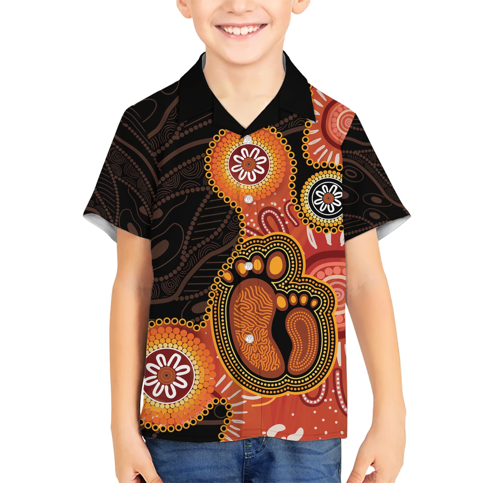 Australia Mothers Day Kid Hawaiian Shirt Mom And Baby Footprint Indigenous