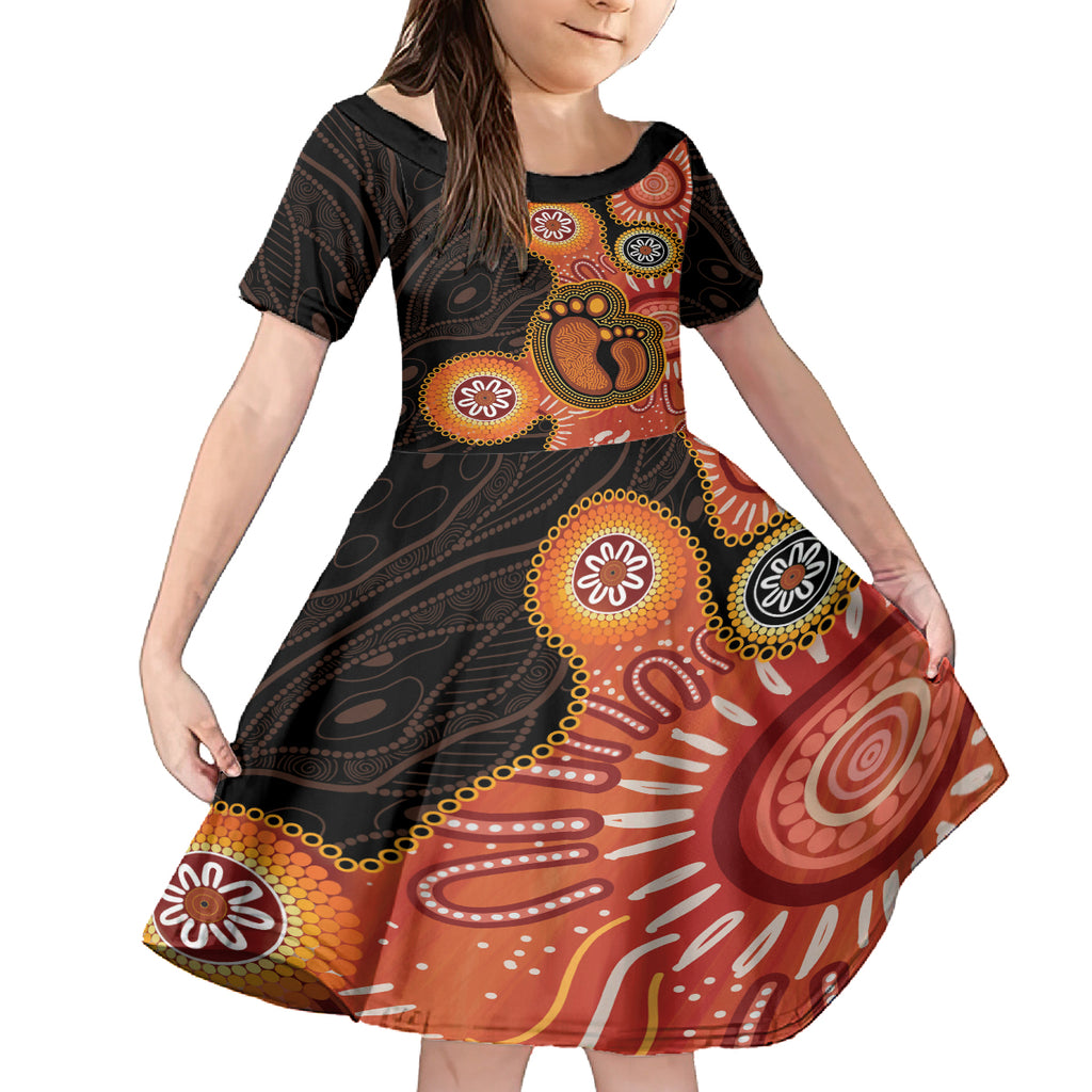 Australia Mothers Day Kid Short Sleeve Dress Mom And Baby Footprint Indigenous