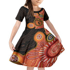 Australia Mothers Day Kid Short Sleeve Dress Mom And Baby Footprint Indigenous