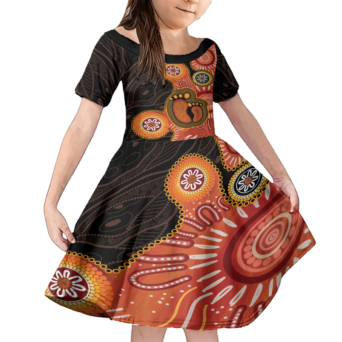 Australia Mothers Day Kid Short Sleeve Dress Mom And Baby Footprint Indigenous