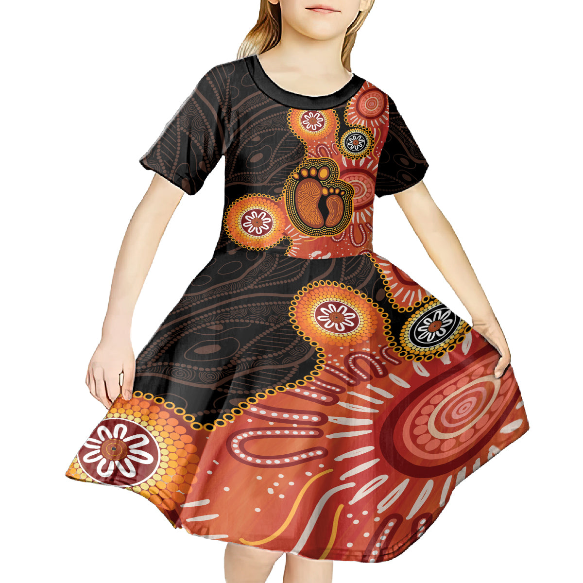 Australia Mothers Day Kid Short Sleeve Dress Mom And Baby Footprint Indigenous