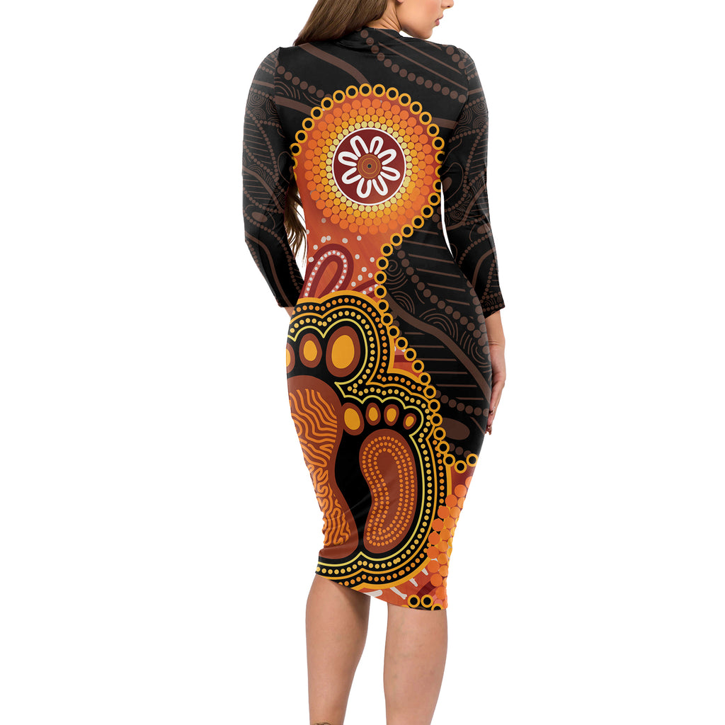Australia Mothers Day Long Sleeve Bodycon Dress Mom And Baby Footprint Indigenous
