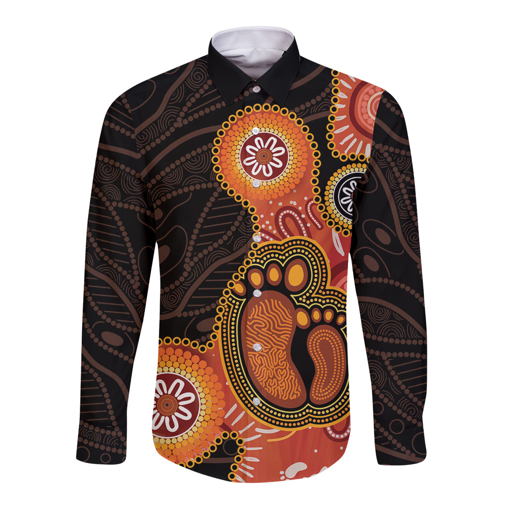 Australia Mothers Day Long Sleeve Button Shirt Mom And Baby Footprint Indigenous
