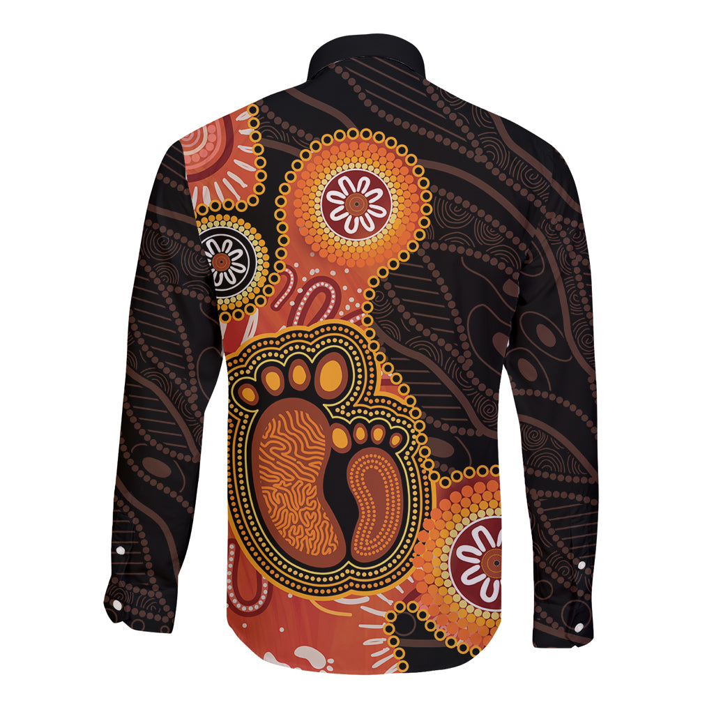 Australia Mothers Day Long Sleeve Button Shirt Mom And Baby Footprint Indigenous