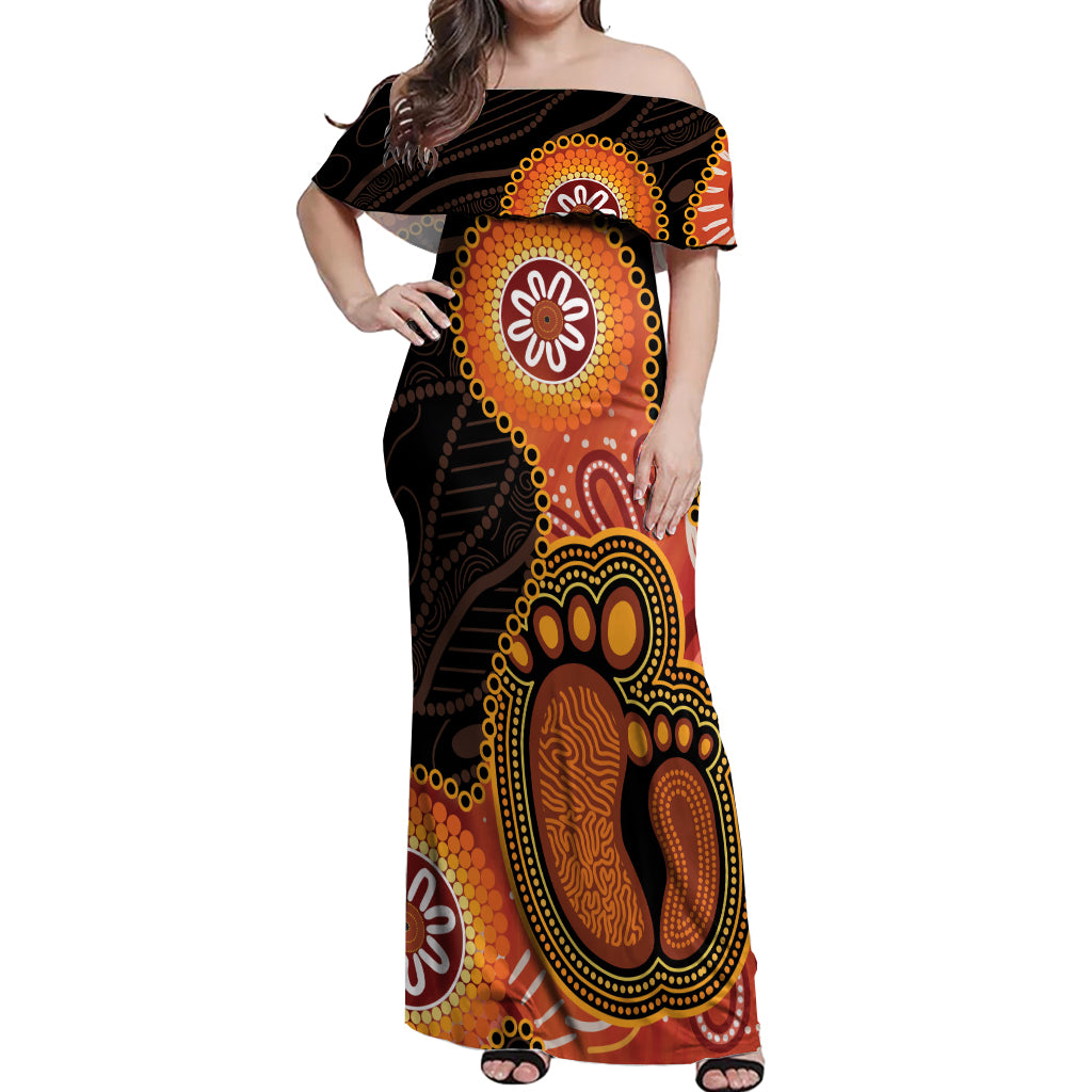 Australia Mothers Day Off Shoulder Maxi Dress Mom And Baby Footprint Indigenous