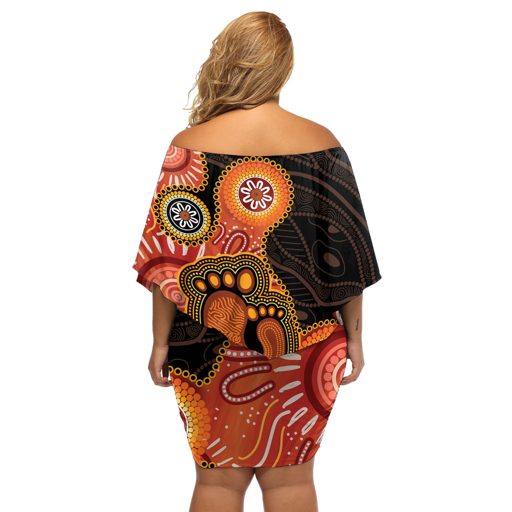 Australia Mothers Day Off Shoulder Short Dress Mom And Baby Footprint Indigenous