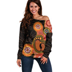Australia Mothers Day Off Shoulder Sweater Mom And Baby Footprint Indigenous