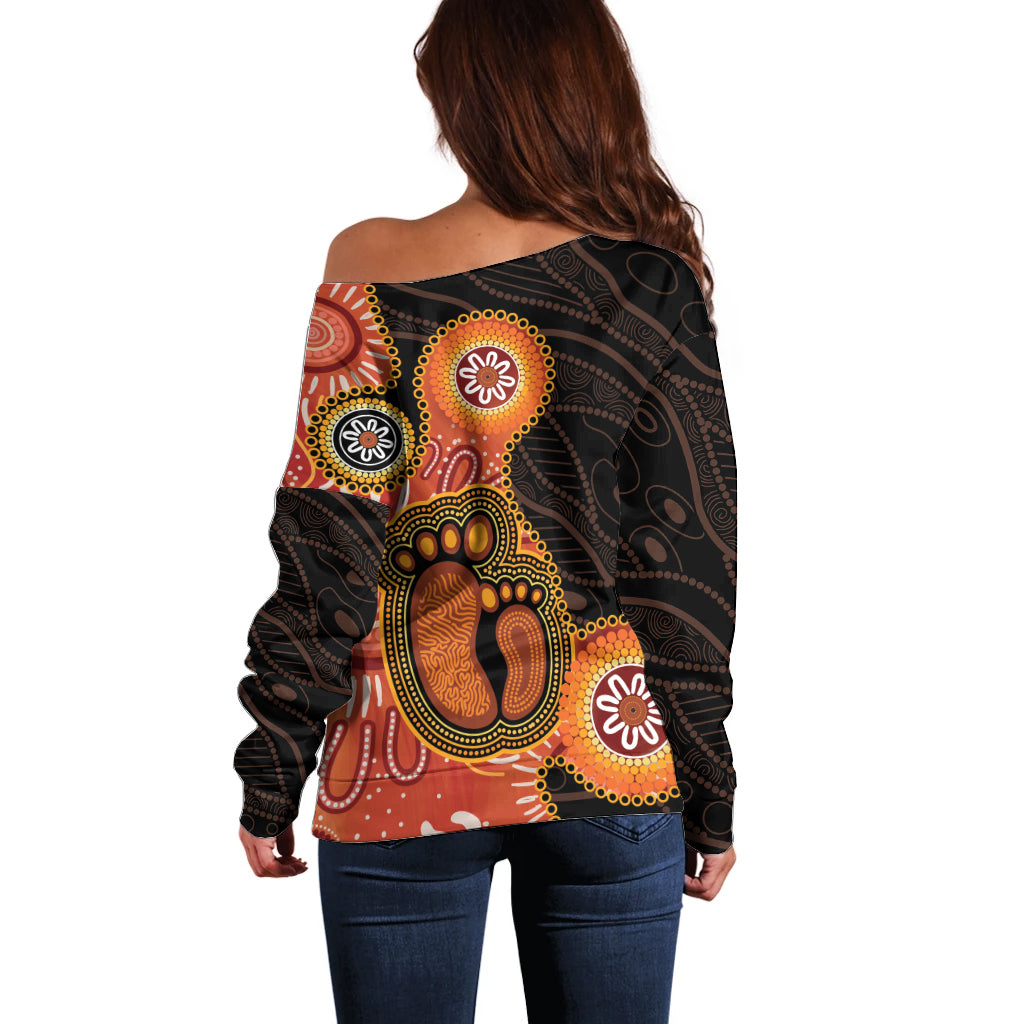 Australia Mothers Day Off Shoulder Sweater Mom And Baby Footprint Indigenous