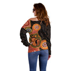 Australia Mothers Day Off Shoulder Sweater Mom And Baby Footprint Indigenous