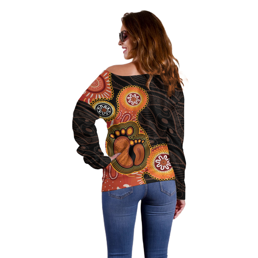 Australia Mothers Day Off Shoulder Sweater Mom And Baby Footprint Indigenous