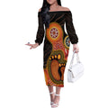 Australia Mothers Day Off The Shoulder Long Sleeve Dress Mom And Baby Footprint Indigenous