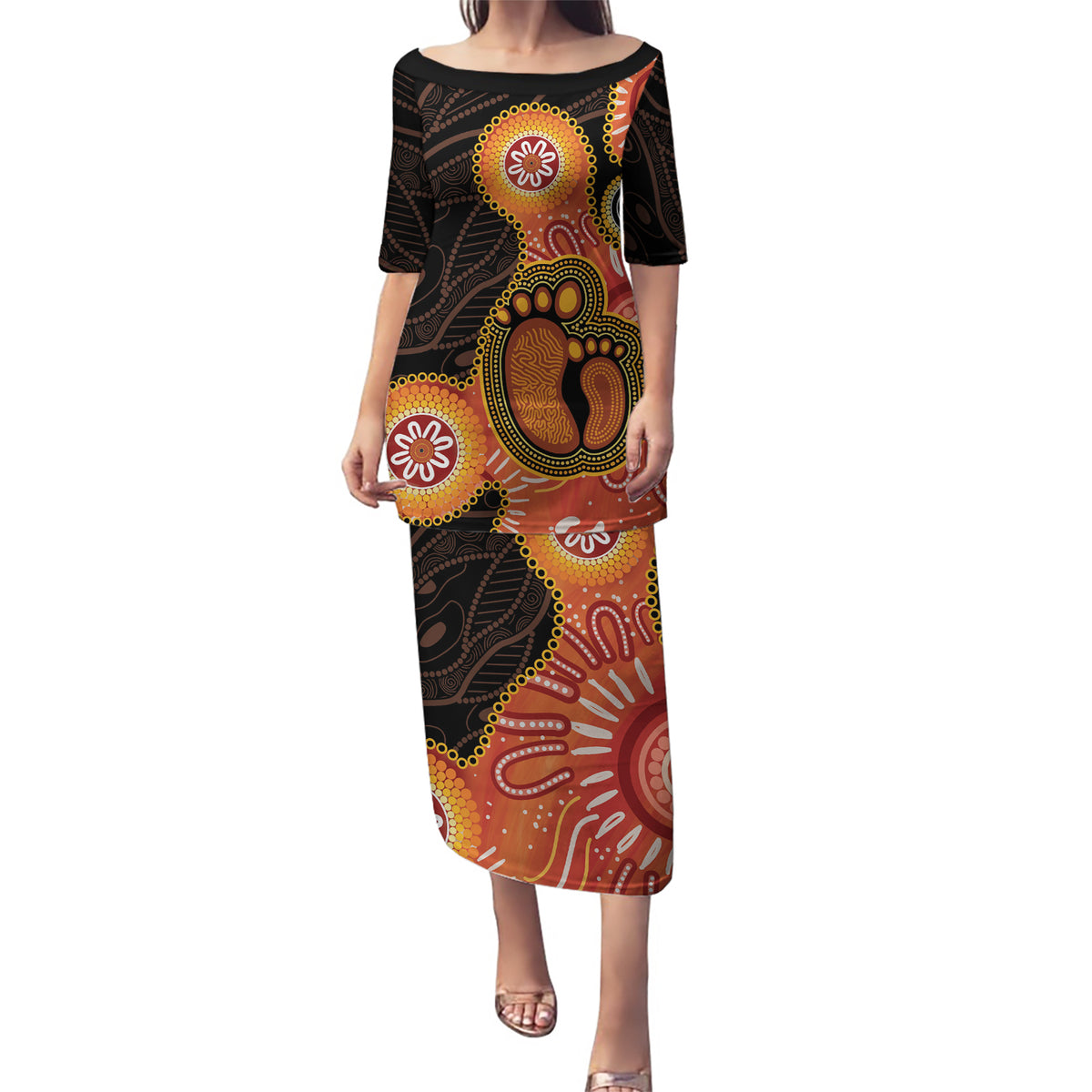 Australia Mothers Day Puletasi Mom And Baby Footprint Indigenous