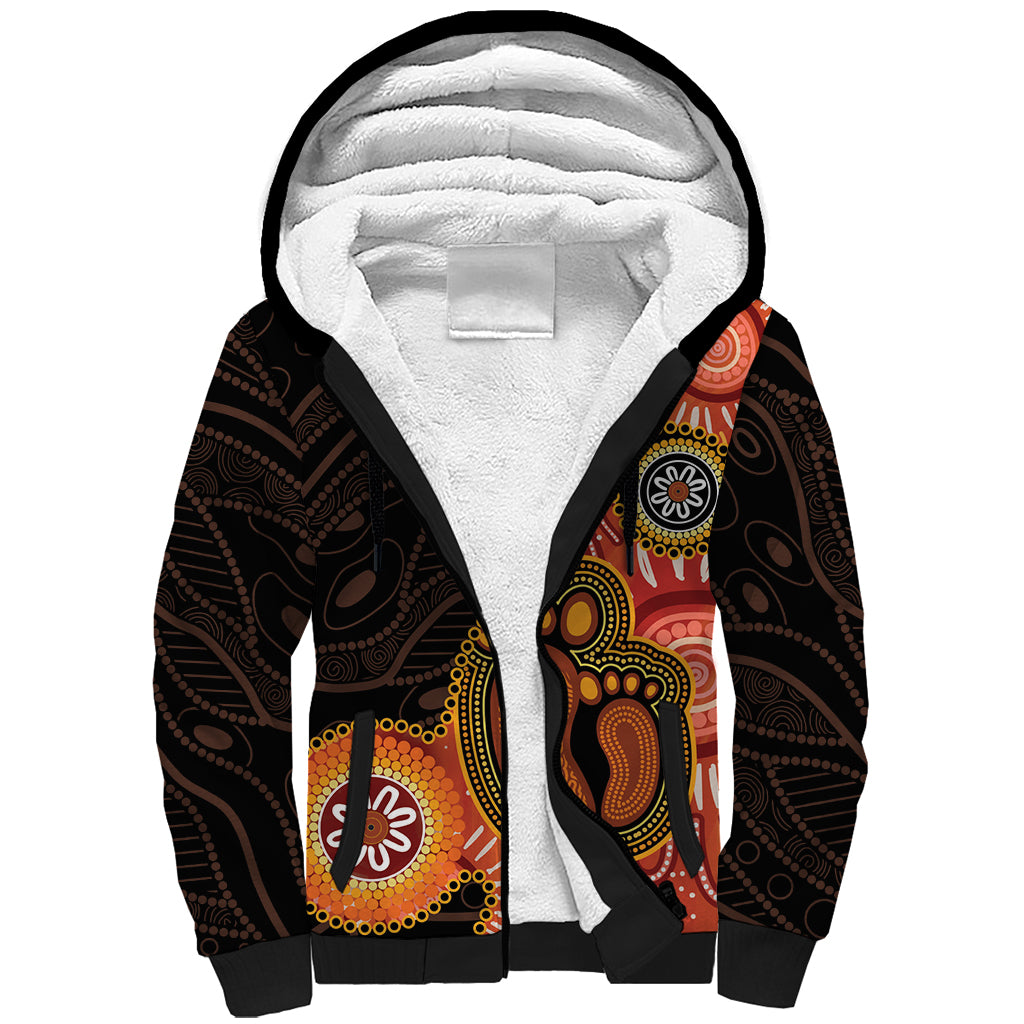 Australia Mothers Day Sherpa Hoodie Mom And Baby Footprint Indigenous