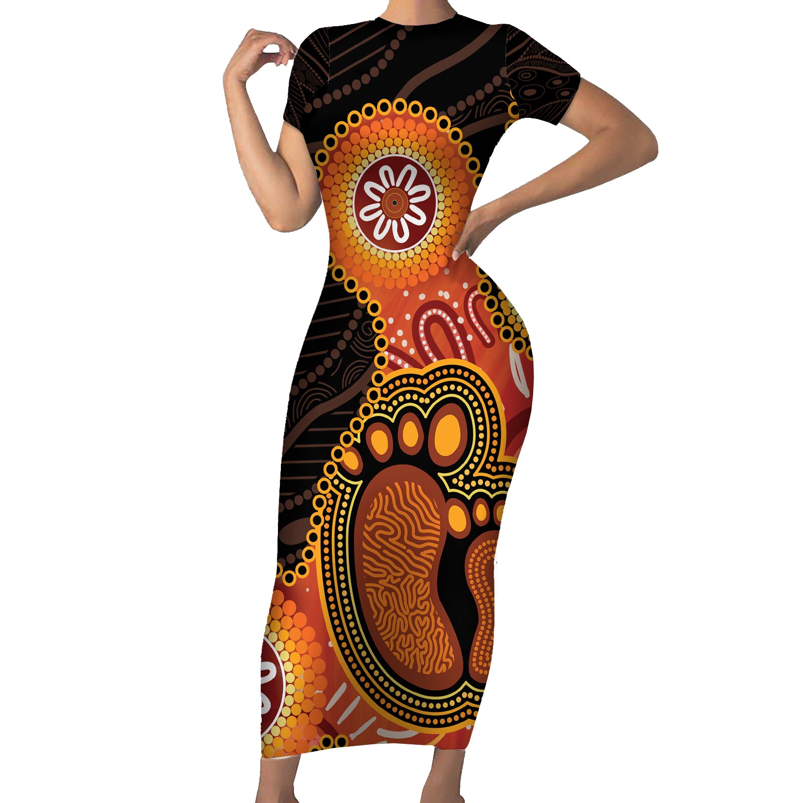 Australia Mothers Day Short Sleeve Bodycon Dress Mom And Baby Footprint Indigenous
