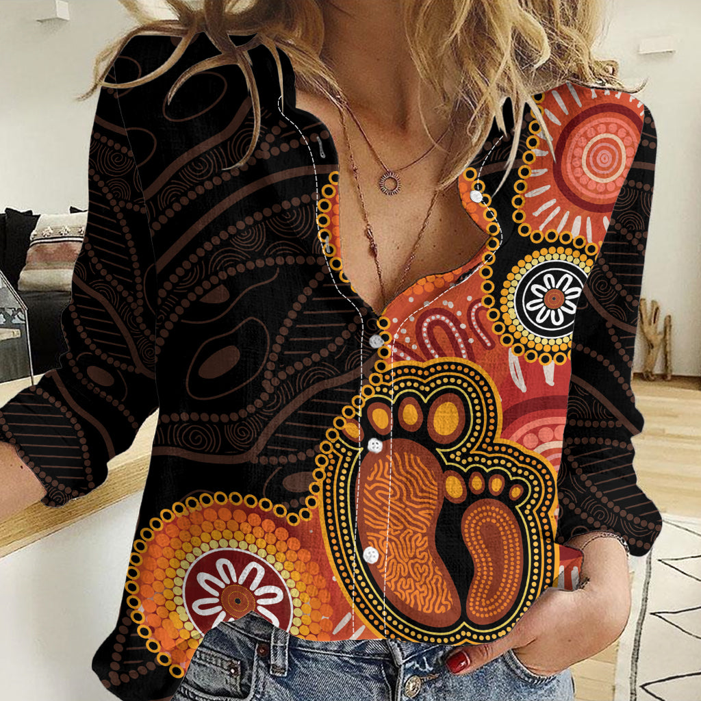Australia Mothers Day Women Casual Shirt Mom And Baby Footprint Indigenous