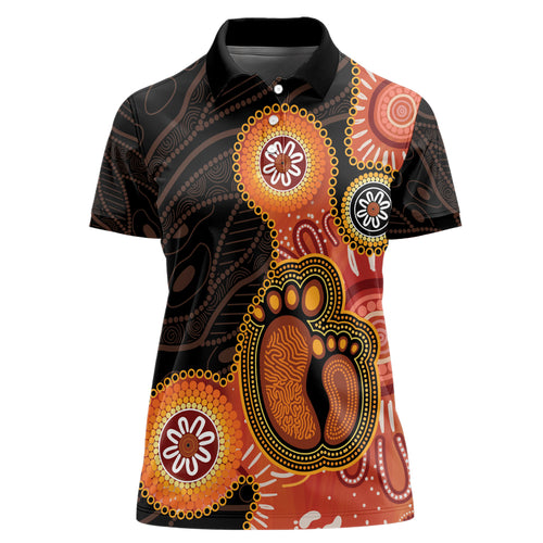 Australia Mothers Day Women Polo Shirt Mom And Baby Footprint Indigenous