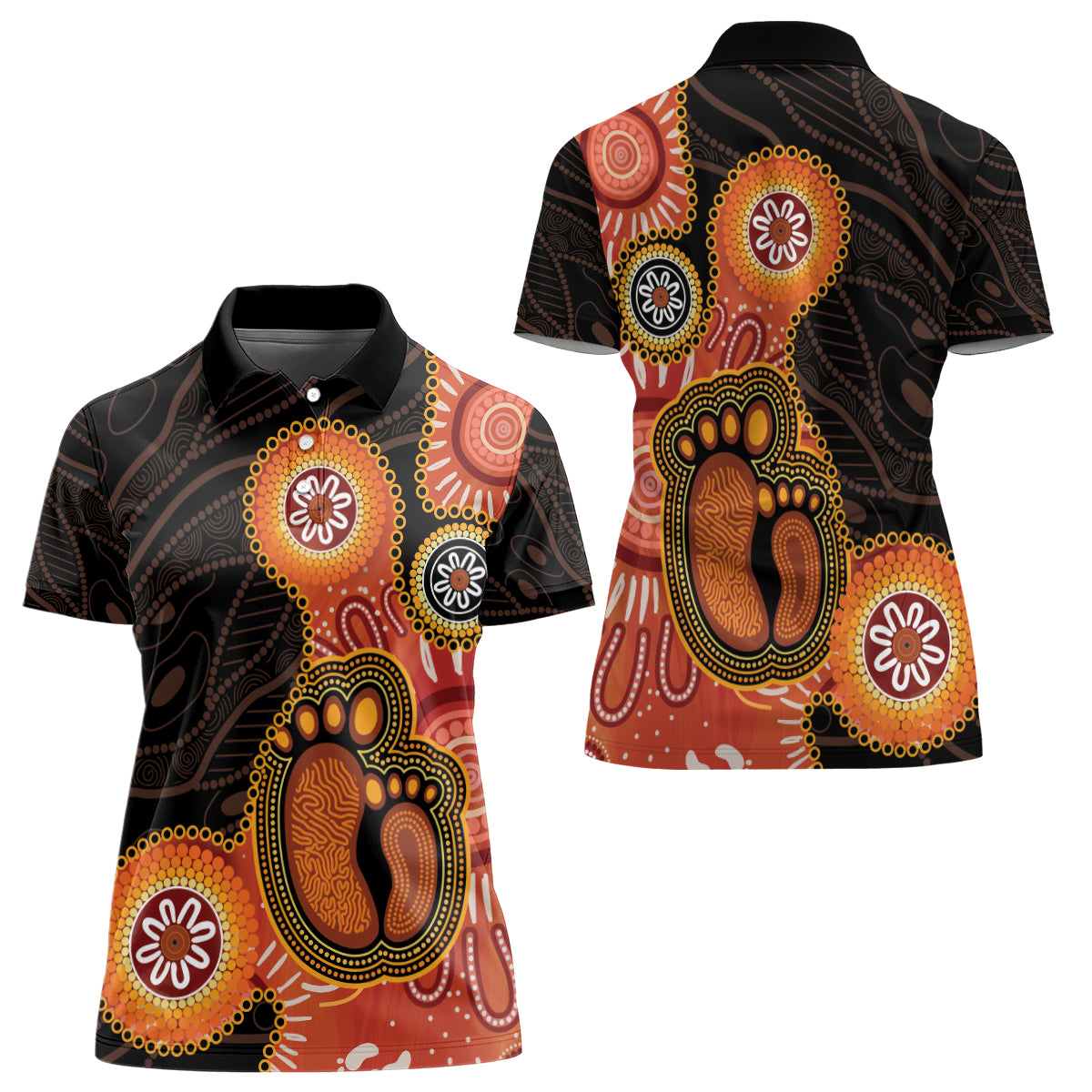 Australia Mothers Day Women Polo Shirt Mom And Baby Footprint Indigenous