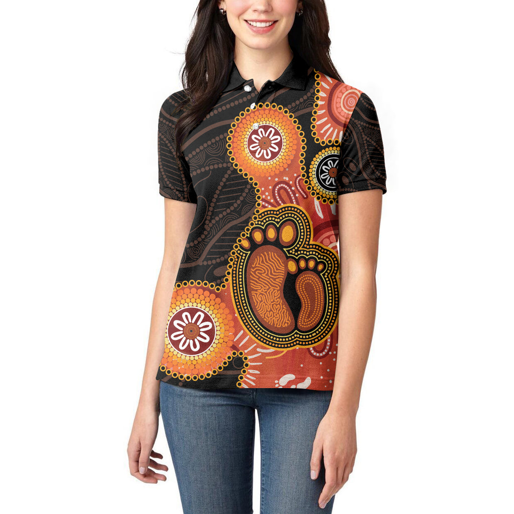 Australia Mothers Day Women Polo Shirt Mom And Baby Footprint Indigenous