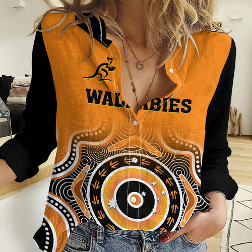 Wallabies Rugby Women Casual Shirt Aussie Go Champions Indigenous Orange LT14