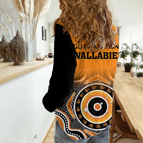 Wallabies Rugby Women Casual Shirt Aussie Go Champions Indigenous Orange LT14