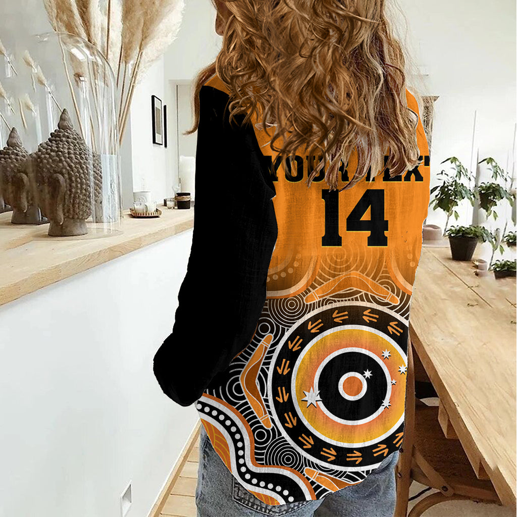 (Custom Text And Number) Wallabies Rugby Women Casual Shirt Aussie Go Champions Indigenous Orange LT14