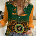 (Custom Text And Number) Wallabies Rugby Women Casual Shirt Aussie Go Champions Indigenous Green LT14