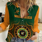 (Custom Text And Number) Wallabies Rugby Women Casual Shirt Aussie Go Champions Indigenous Green LT14