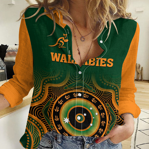 (Custom Text And Number) Wallabies Rugby Women Casual Shirt Aussie Go Champions Indigenous Green LT14