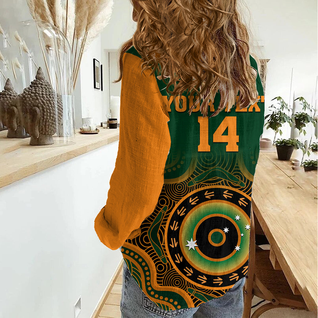 (Custom Text And Number) Wallabies Rugby Women Casual Shirt Aussie Go Champions Indigenous Green LT14