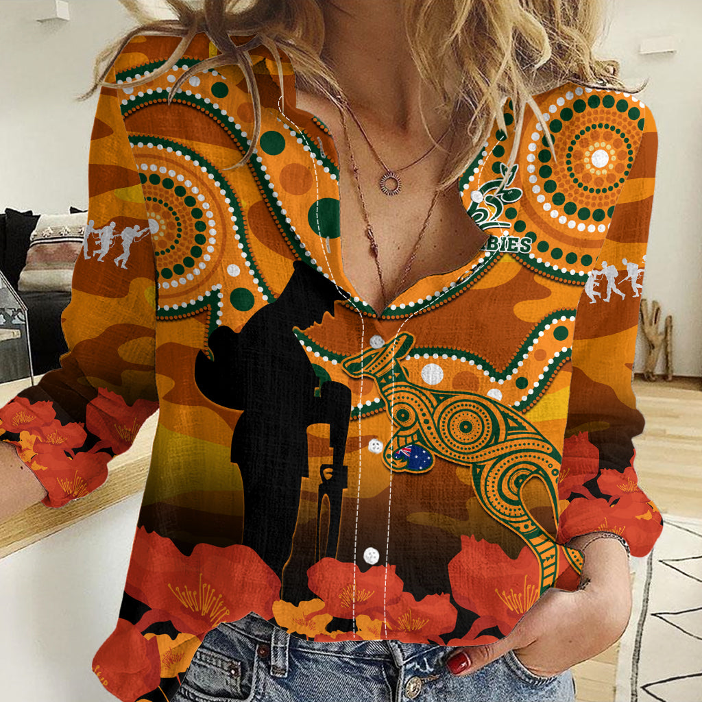 Wallabies Rugby ANZAC Women Casual Shirt Aboriginal Camouflage Lest We Forget LT14